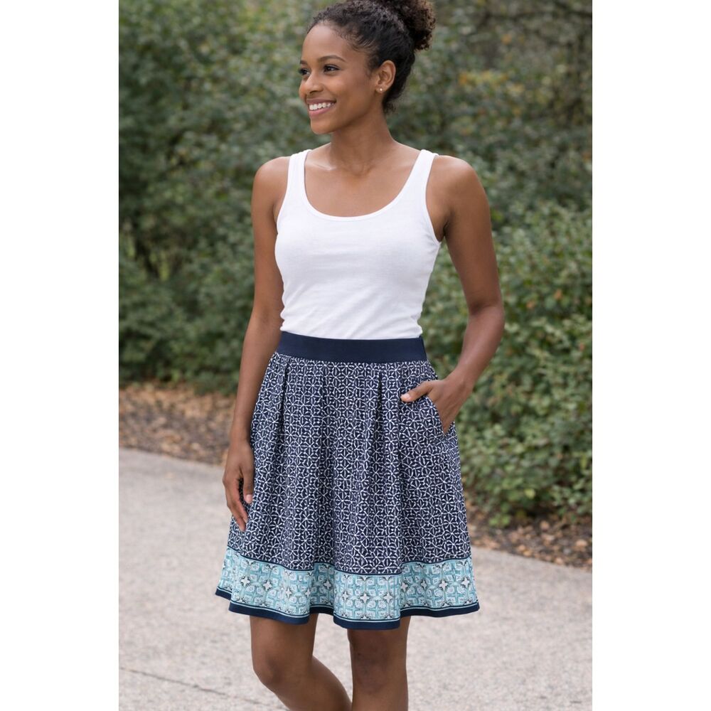 Max Studio Size M Navy Blue Geo Print A - Line  Skirt Side Pockets Pull On #2